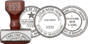 Traditional Rubber Stamp customized with selected State's required Architect or Engineer layout using the information provided