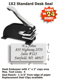 Featuring embossers, stamps, and more, our catalog is sure to leave a lasting impression. Buy a 1" by 2" Standard Desk Embossing Seal here.
