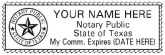 Custom notary seal on a traditional rubber hand stamp mount.  For use with a separate ink pad. Fred Lake uses only red rubber dies.