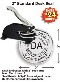 Our latest Shiny DESK Style Embossing seal allows for an impression reach up to 1-3/4in. Customize your desk style embossing seal at fredlake.com!