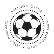 Designer Address Stamp with soccer ball.