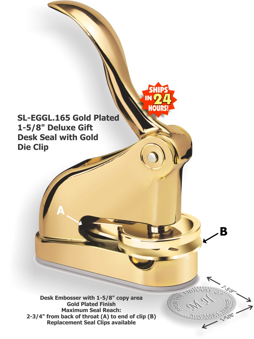 Create custom embossing seals with our Shiny EG Deluxe Embossing Seal in a gold plated finish. Order a personalized embosser now.