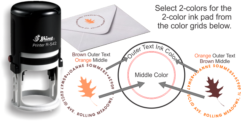 Two-Color Red Oak Leaf Designer Address Stamp