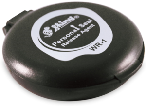 Special release agent soaked pad in convenient clamshell container. Simplifies wax seal stamping.