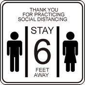 CN-26893 3 Pak of 7" x 7" Covid-19 Plastic Wall Sign for Social Distancing. Thank you for practicing social distancing_STAY 6 FEET AWAY. Black print on white board.
