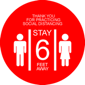 CN-27053 Covid 19 Safety Red Floor Decal for Social Distancing with Thank You for Practicing...Stay 6 Feet Away text. 10" diameter red with white print.